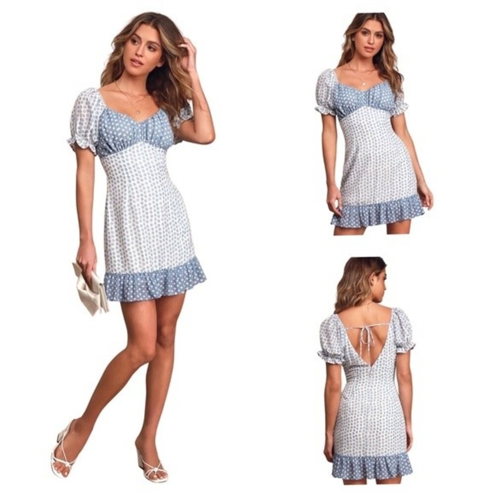 Moon River Blue and White Polka Dot Milkmaid Dress size medium NWT